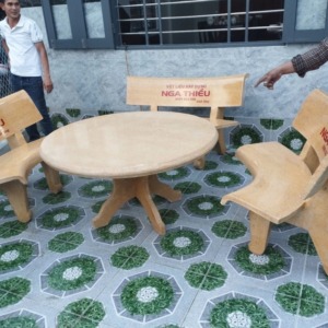 Bộ bàn ghế đá granito tròn 1 màu